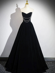 Black A-Line Velvet Long Prom Dress Formal Party Dress