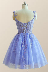 Straps Periwinkle Lace Appliques A-line Short Dress