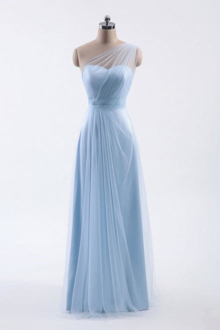 One Shoulder Sweetheart Ice Blue Bridesmaid Dress