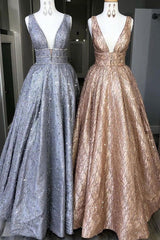 Amazing Unique V-neck Long Prom Dresses Gorgeous Modest Floor Length Party Dresses