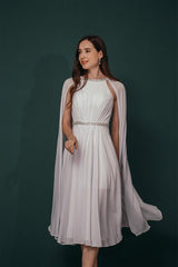 A-Line Crew Tea Length Chiffon Beaded Waist Mother of The Bride Dresses