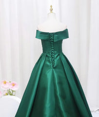 A-line Green Satin Sweetheart Formal Dress, Green Long Evening Dress Prom Dress