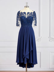 A-Line/Princess Bateau Tea-Length Chiffon Mother of the Bride Dresses With Appliques Lace