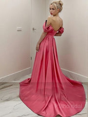 A-Line/Princess Off-the-Shoulder Sweep Train Satin Evening Dresses With Leg Slit