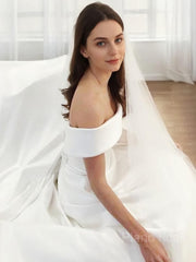 A-Line/Princess Off-the-Shoulder Sweep Train Satin Wedding Dresses