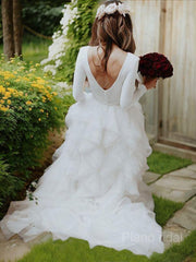 A-Line/Princess Scoop Sweep Train Tulle Wedding Dresses