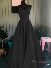 A-Line/Princess Spaghetti Straps Floor-Length Satin Prom Dresses With Ruffles