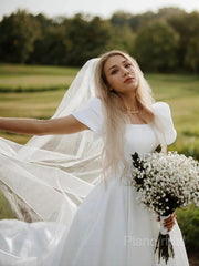 A-Line/Princess Square Chapel Train Charmeuse Wedding Dresses