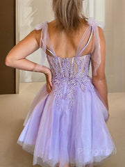 A-Line/Princess Sweetheart Short/Mini Tulle Homecoming Dresses With Appliques Lace