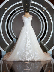 A-Line/Princess Sweetheart Sweep Train Lace Wedding Dresses with Appliques Lace