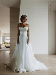 A-Line/Princess Sweetheart Sweep Train Organza Wedding Dresses