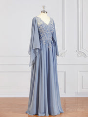 A-Line/Princess V-neck Floor-Length Chiffon Mother of the Bride Dresses With Appliques Lace