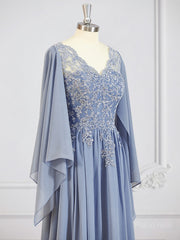 A-Line/Princess V-neck Floor-Length Chiffon Mother of the Bride Dresses With Appliques Lace