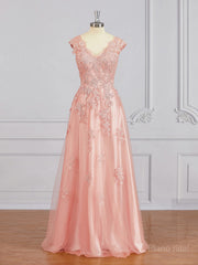 A-Line/Princess V-neck Floor-Length Tulle Mother of the Bride Dresses With Appliques Lace