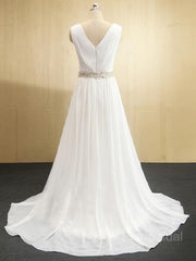 A-Line/Princess V-neck Sweep Train Chiffon Wedding Dresses With Leg Slit