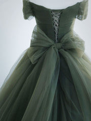 A-Line Sweetheart Neck Green Long Prom Dress, Sweep Train Green  Formal Dress