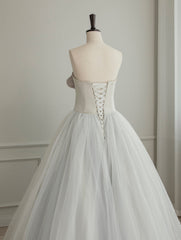 A-Line Tulle White Long Prom Dress, White Formal Party Dress