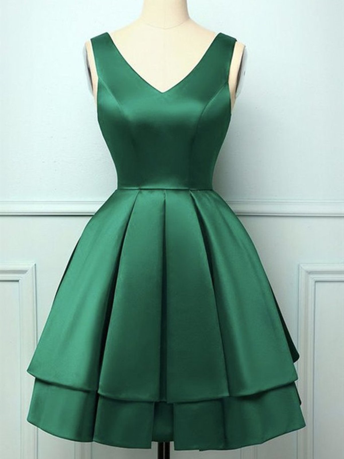 A Line V Neck Short Green Satin Prom Dresses, Short Green Satin Homecoming Graduation Dresses