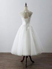 Aline Round Neck Tulle Lace Short White Prom Dress, White Lace Homecoming Dress