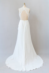 Awesome Long Sheath Lace Chiffon Backless Wedding Dress