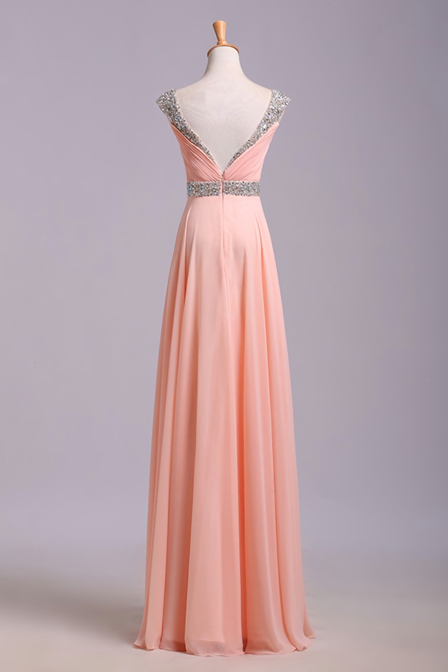 Best Selling Prom Dresses, A Line V Neck Floor Length Chiffon Zipper Back