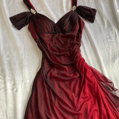 Beautiful A line Straps Ombre Red Long Chiffon Prom Dress