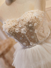 Beige Sweetheart Neck Tulle Puffy Short Prom Dress, Beige Homecoming Dress