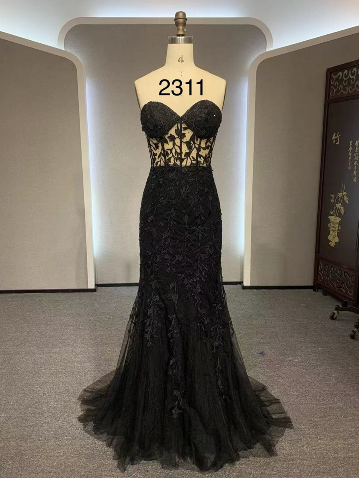 Black Mermaid Lace Prom Dresses, Black Mermaid Lace Formal Evening Dresses