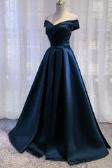 Black Satin Off Shoulder Long Simple Evening Dress Formal Dresses,Stunning Party Gown