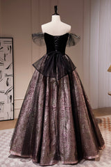 Black Satin Tulle Long Prom Dress, A-Line Off Shoulder Evening Dress Formal Dress