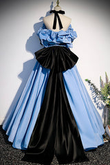 Blue Satin Long Prom Dress, Off the Shoulder Formal Evening Dress