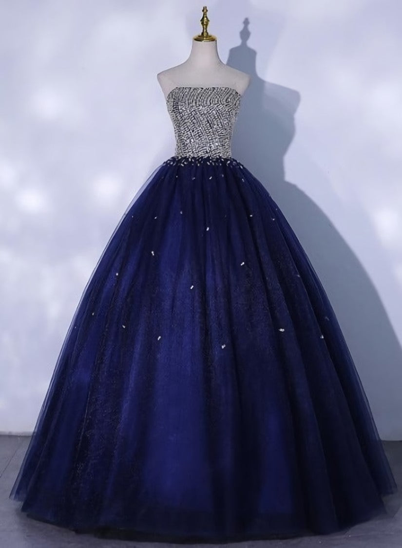 Blue Sequins and Beaded Ball Gown Tulle Lace-up Formal Dress,Blue Evening Dress Party Dresses