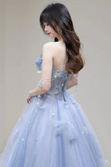 Blue Tulle Long A-Line Prom Dress Party Dress, Blue Evening Dress