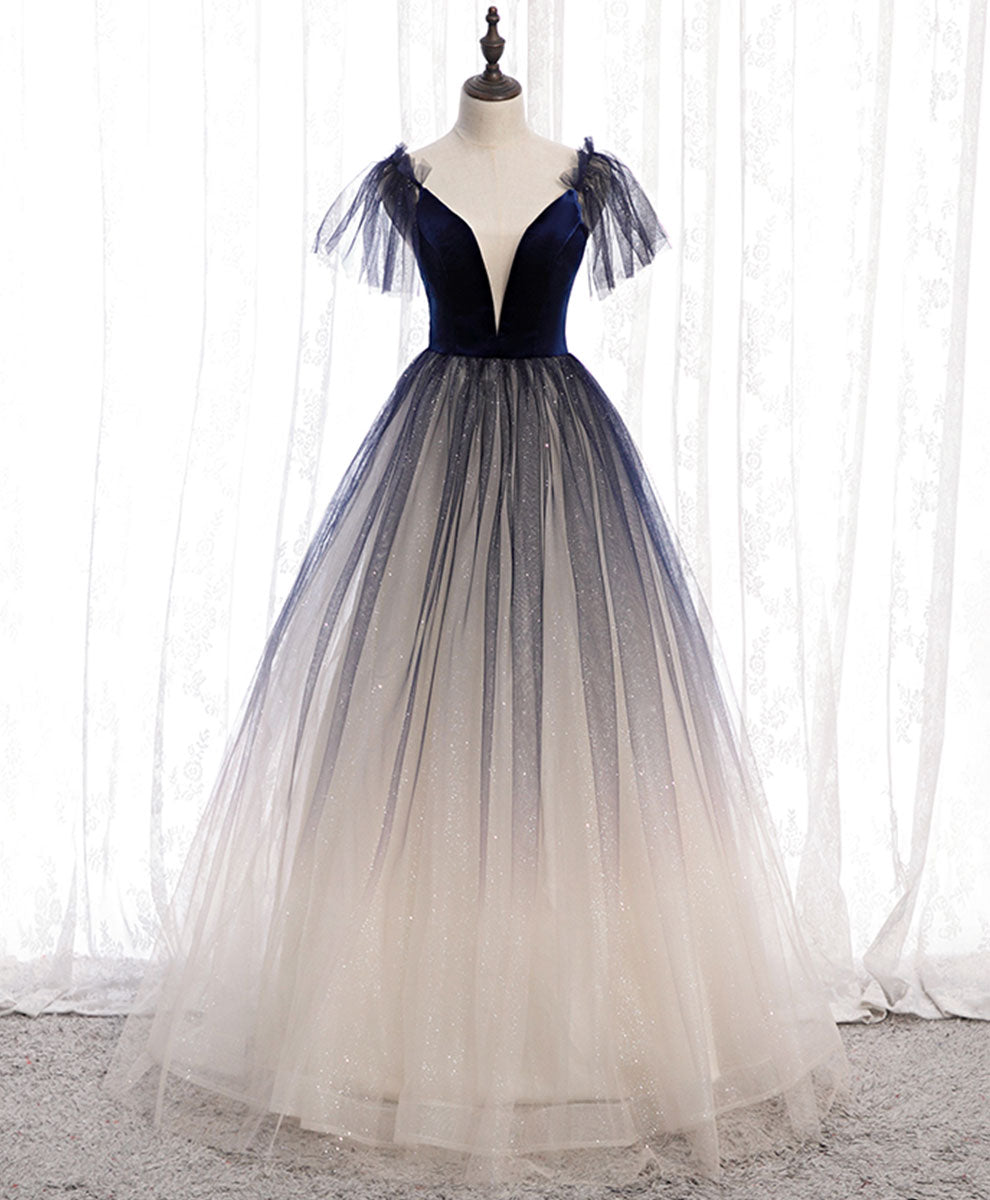 Blue Tulle Long Prom Dress Blue Tulle Formal Dress