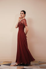 A Line Chiffon Beading Long Zipper Back Mother of the Bride Dresses