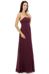 Burgundy Chiffon Lace Sweetheart High Waist Bridesmaid Dresses