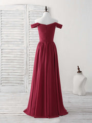 Burgundy Chiffon Off Shoulder Long Prom Dress Burgundy Bridesmaid Dress