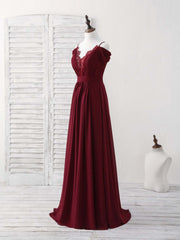 Burgundy Lace Chiffon Long Prom Dress Burgundy Bridesmaid Dress