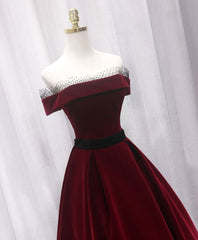 Burgundy Long Off Shoulder Prom Dress Long Evening Dress