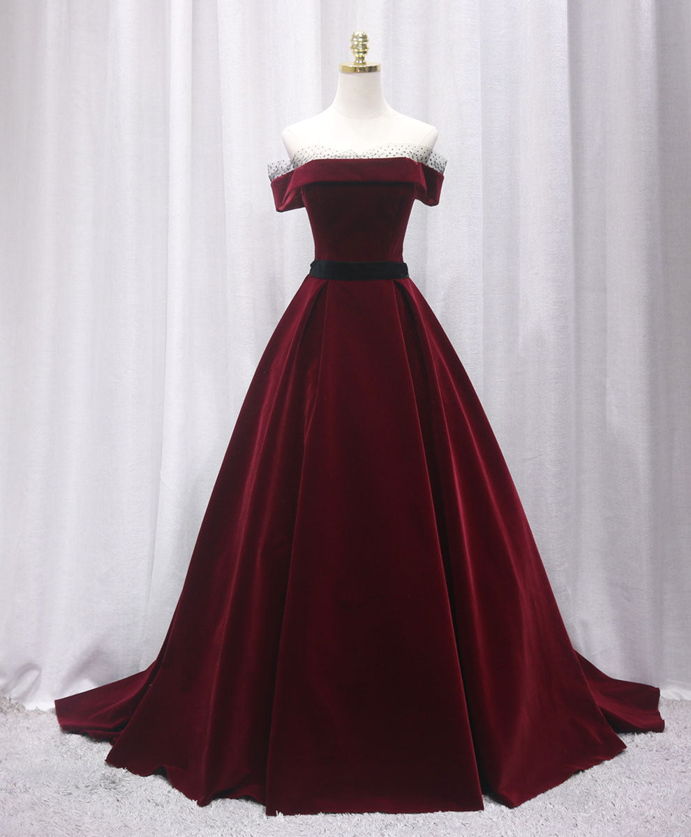 Burgundy Long Off Shoulder Prom Dress Long Evening Dress