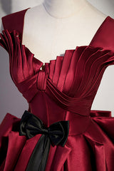 Burgundy Satin Long Prom Dress, Burgundy A-Line Evening Dress