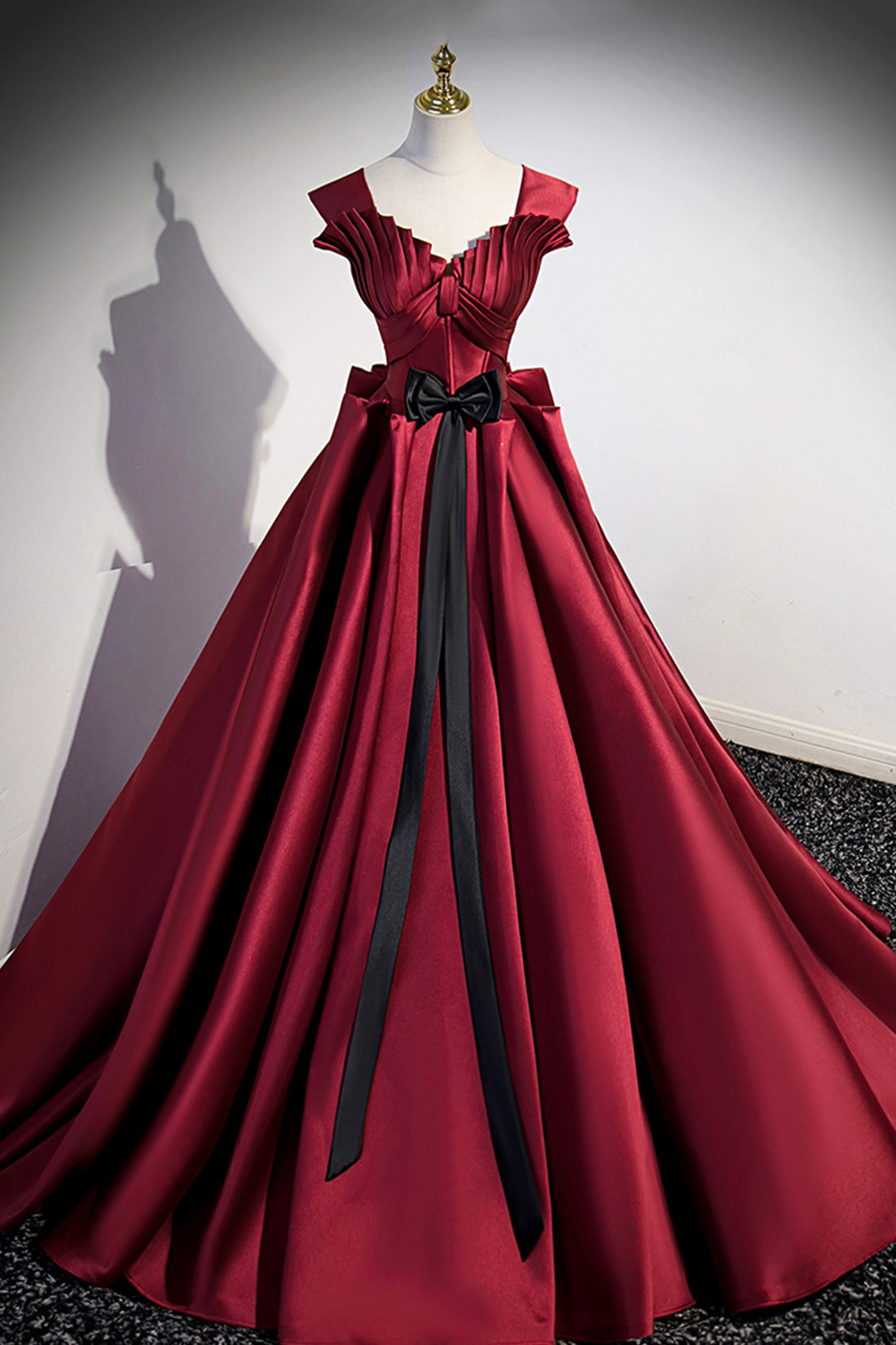 Burgundy Satin Long Prom Dress, Burgundy A-Line Evening Dress