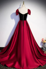 Burgundy Satin Long Prom Dress, Simple A-Line Evening Party Dress