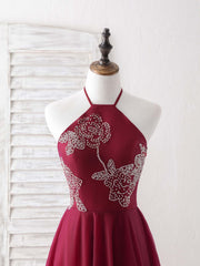 Burgundy Tulle Beads Long Prom Dress Burgundy Evening Dress