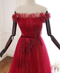 Burgundy Tulle Lace Long Prom Dress Burgundy Tulle Lace Evening Dress