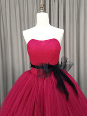 Burgundy Tulle Long Prom Gown, Burgundy Tulle Sweet 16 Dress