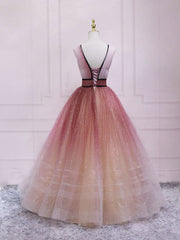 Burgundy V Neck Tulle Long Prom Dress Burgundy Long Evening Dress