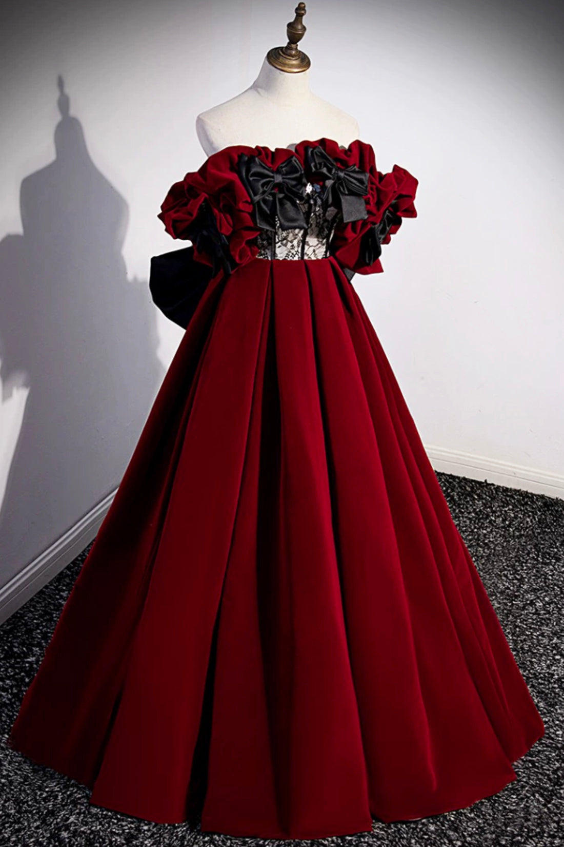 Burgundy Velvet Off the Shoulder Floor Length Prom Dress