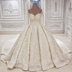 Cap sleeves Off the shoulder Lace Appliques Ball Gown Wedding Dress