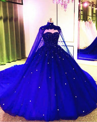 Tulle Ball Gown Wedding Dress, With Cape Prom Dresses, Evening Dresses